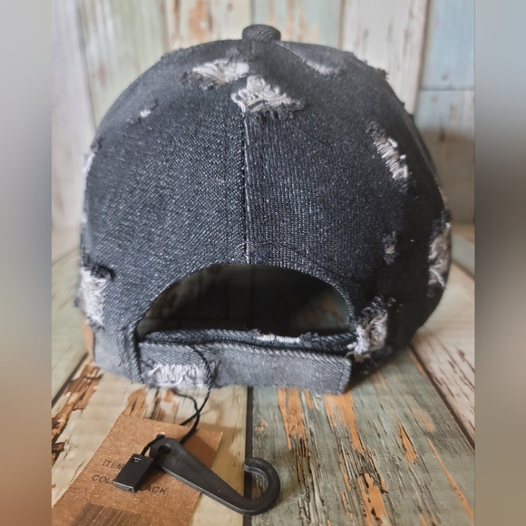 C.C Washed Distressed Cotton Denim Hat Adjustable Baseball Cap - Picture 2 of 5